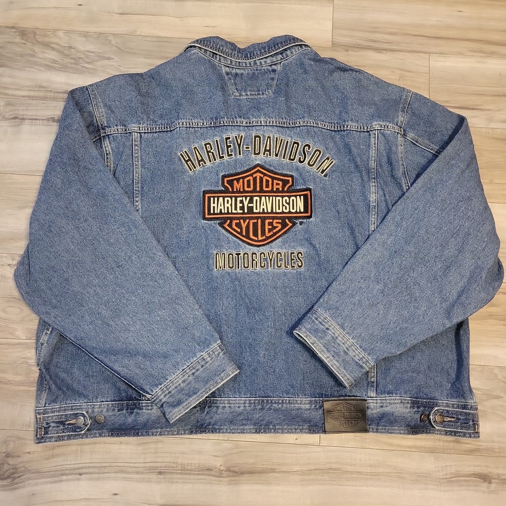 Vintage Harley Davidson Motorcycles Embroidered Logo Men's Denim Jacket 5XL